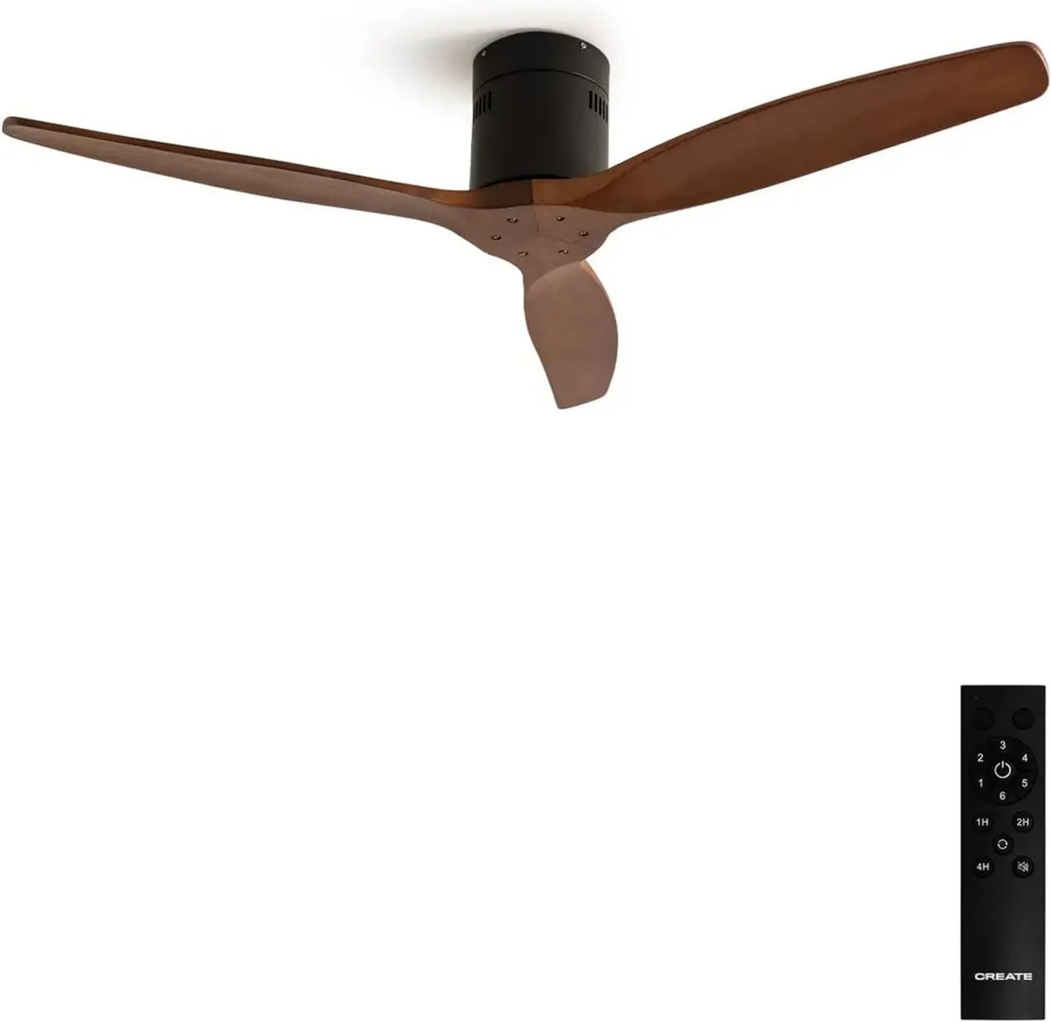 Ventilateur de Plafond Silencieux Noir, Pales Effet Bois, 132 cm, 6 Vitesses, 40W, Fonction Été-Hiver