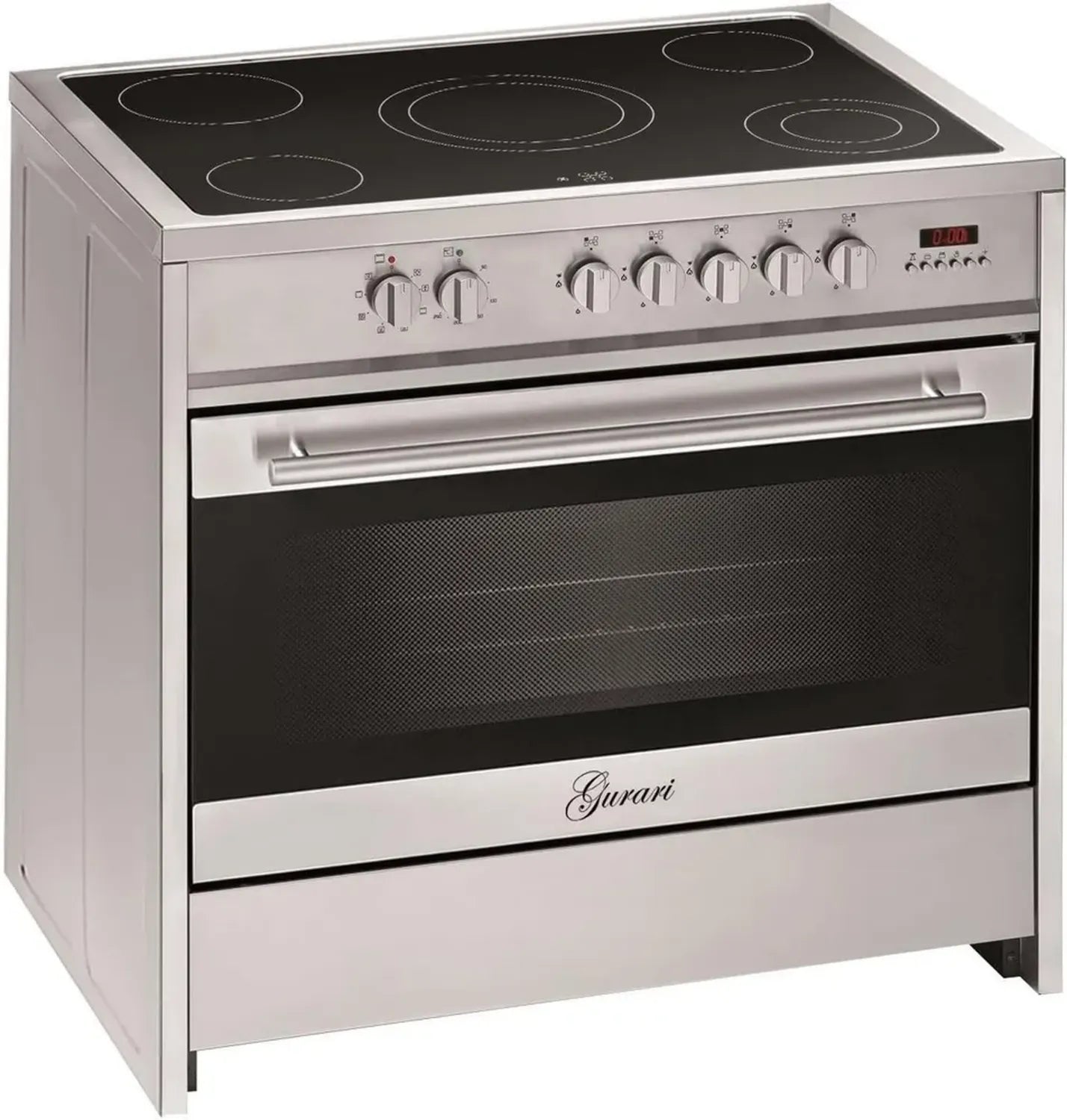 Cuisinière Indépendante 90 cm GCH E 912 X, Vitrocéramique Électrique 121 L, Multifonctions Air Chaud et Barbecue, 5 Zones de Cuisson avec Booster, Extracteur Téléscopique