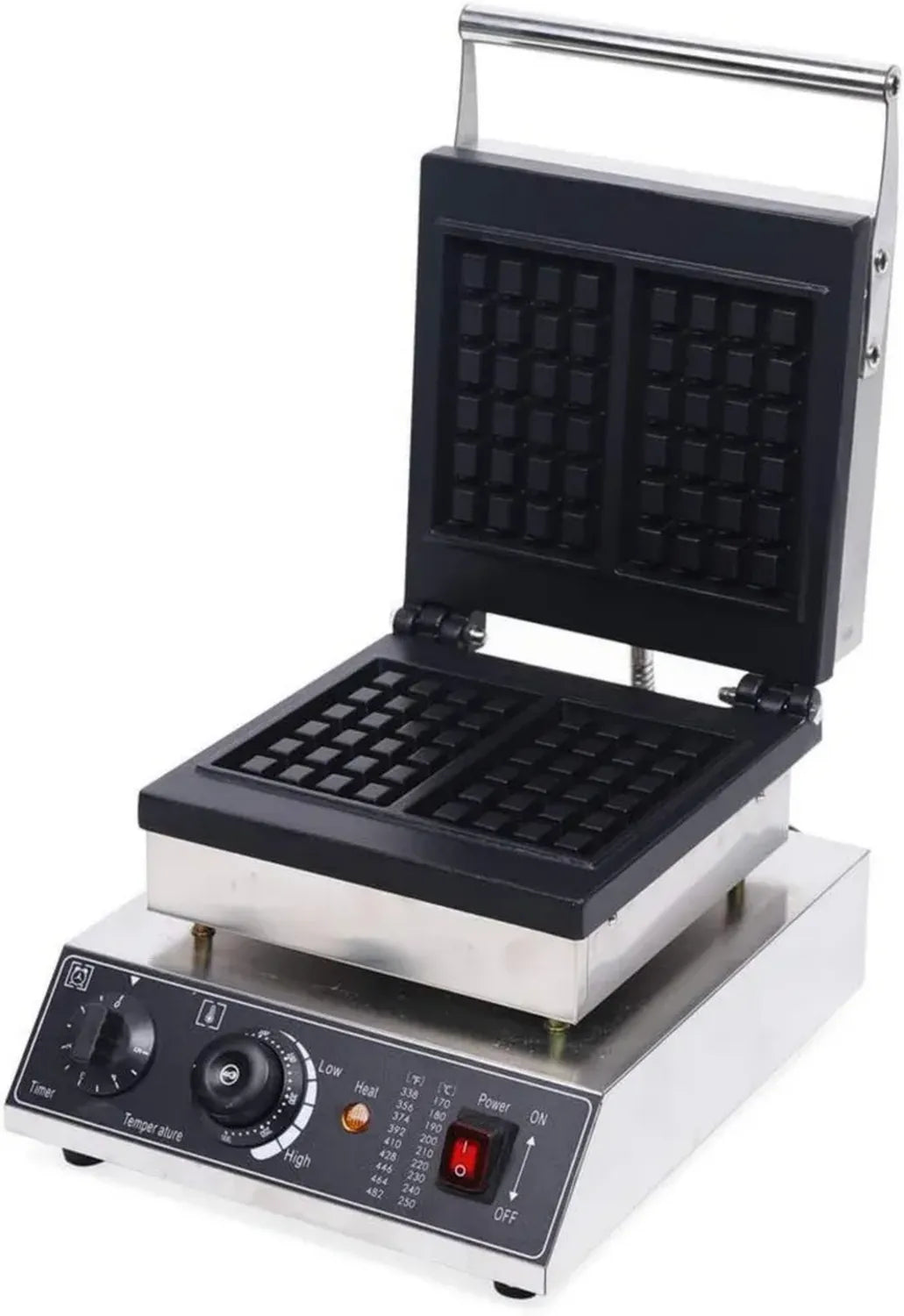 Gaufrier Professionnel en Inox avec Revêtement Antiadhésif - Forme de Cœurs Belges, Température Réglable 50-300°C