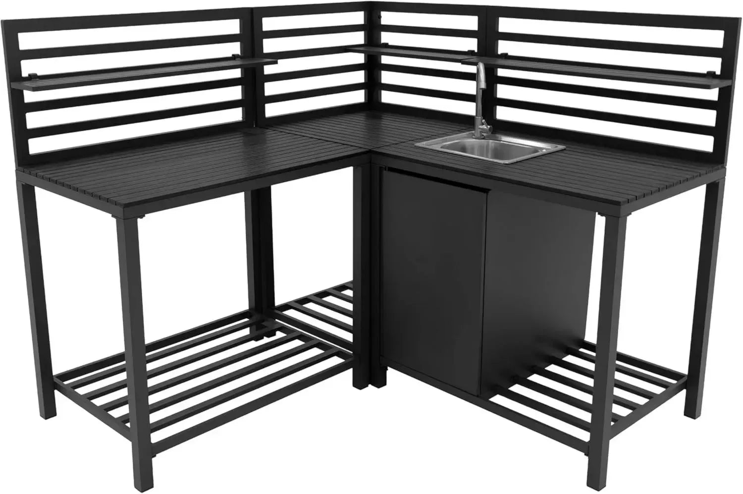 Cuisine Extérieure Modulaire en Aluminium Anthracite avec Évier en INOX et Espace de Rangement