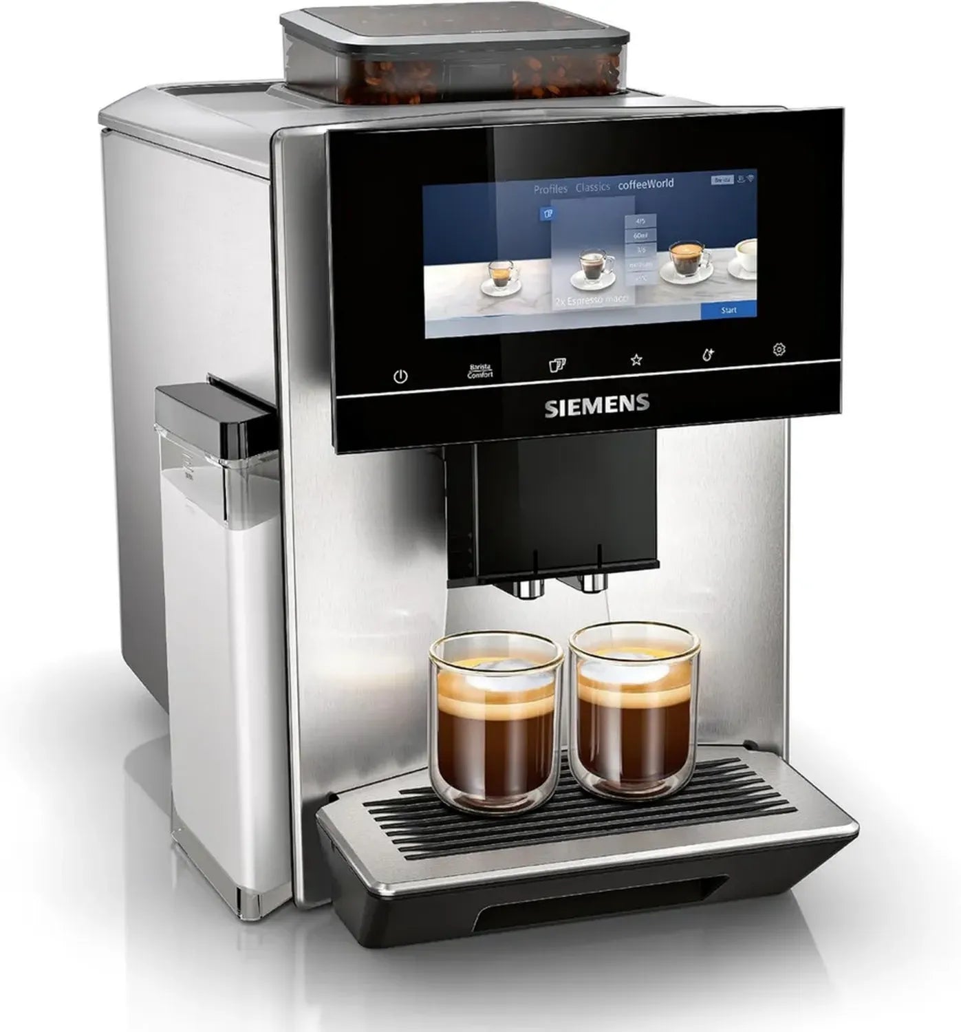 Machine à café automatique Siemens EQ900, mode barista, broyeur intelligent, écran tactile 6,8 pouces, connectivité Home Connect, acier inoxydable