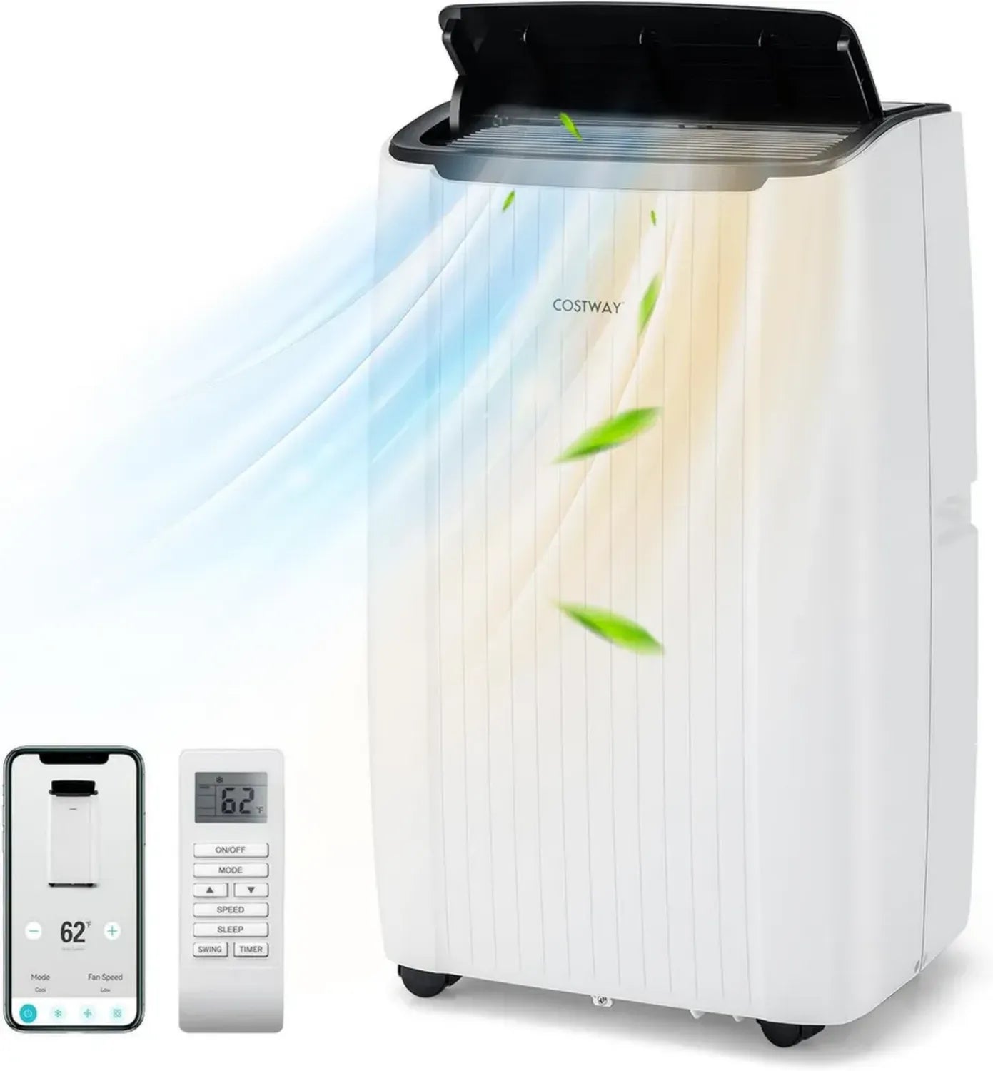 Climatiseur Mobile Silencieux 14000 BTU, Multifonction 6-en-1 pour 65m²+, Refroidissement et Chauffage Efficaces