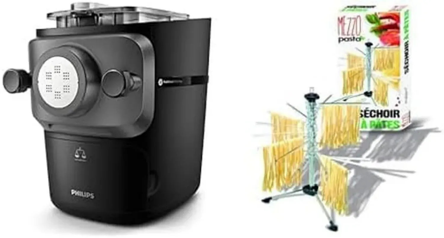 Appareil à Pâtes Philips Series 7000 - Système ProExtrude, Pesée Automatique, 8 Formes, Complet Automatique, Noir (HR2665/93) & Séchoir à Pâtes Ard'time