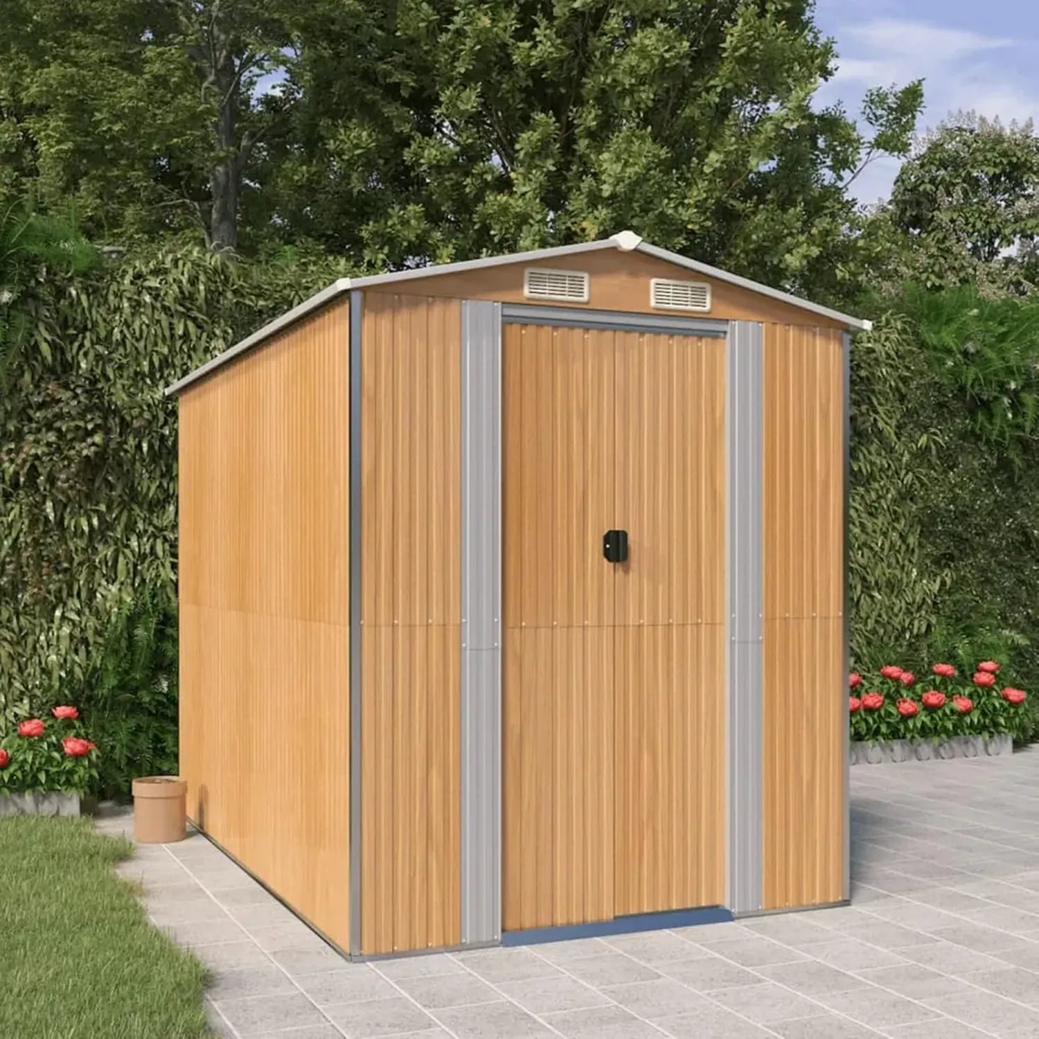 Abri de Jardin en Acier Galvanisé Marron 192x274x223 cm pour Rangement Extérieur