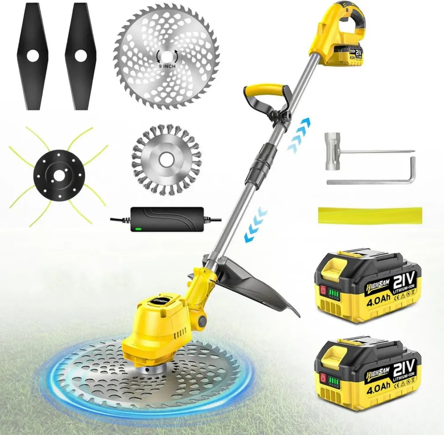 Tondeuse Polyvalente 4 en 1 Sans Fil, 2 Batteries 4.0 Ah, Coupe-Bordure avec Tête Pivotante et Poignée Réglable pour Jardin