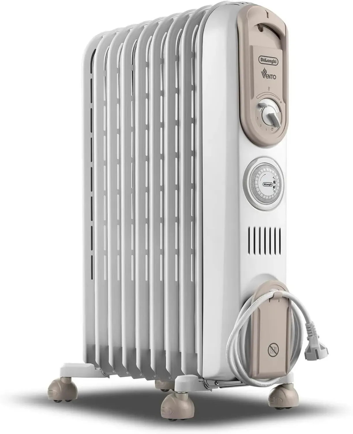 Radiateur à huile électrique De'Longhi Vento V550918T.WB, basse consommation, minuterie intégrée, pour espaces jusqu'à 50 m³