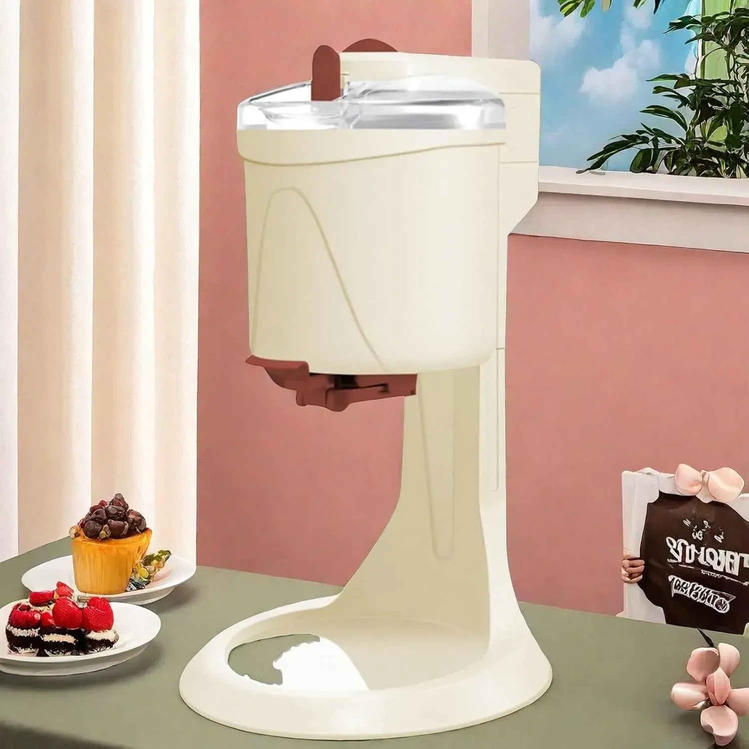 Machine à Glace Italienne 1000ml, Sorbetière Automatique Compacte pour Maison avec Tasse Doseuse, 220V