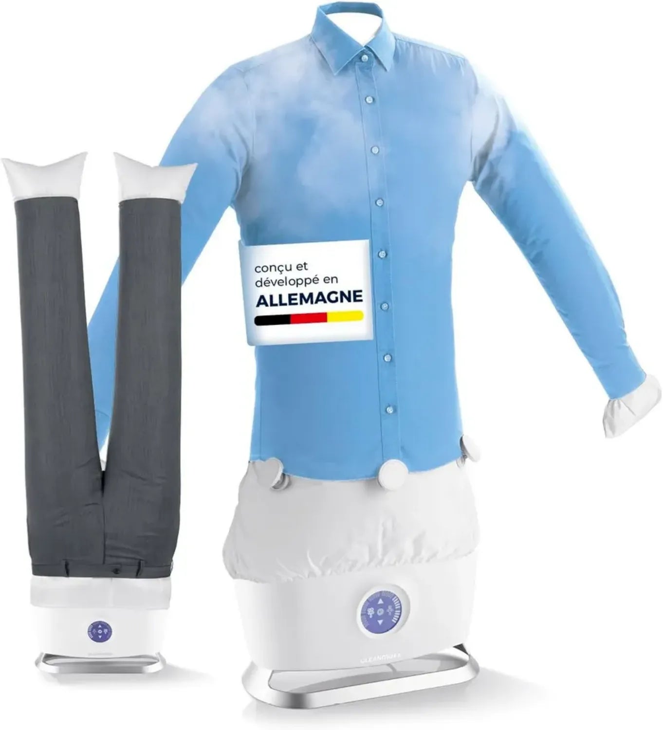CLEANmaxx Repassage Automatique Chemises PRO STEAM + Accessoire Pantalons | Fonction Vapeur Écran Tactile | Anti-Odeurs, Désinfection, Lissage, Rafraîchissement