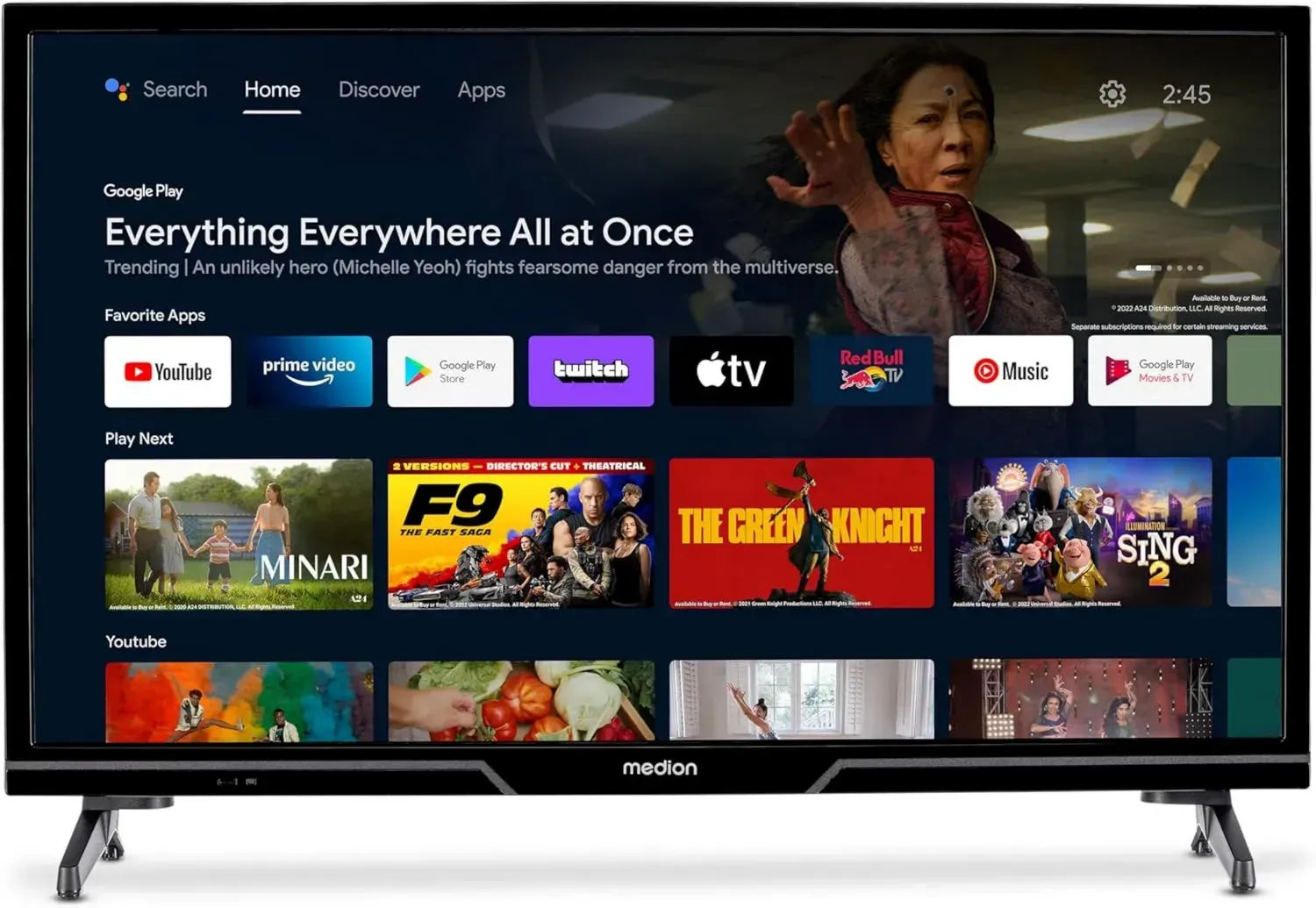 Téléviseur HD 24'' MEDION - TV Android, Smart TV, HDR, Bluetooth