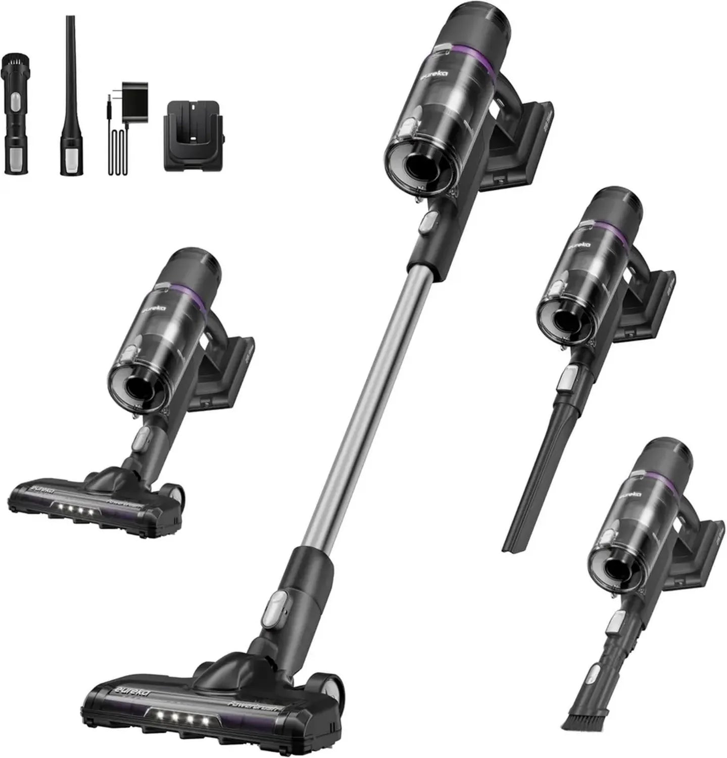 Aspirateur Balai Sans Fil Eureka NEC410BK, Léger et Rechargeable pour Sols Durs et Poils d'Animaux, Noir
