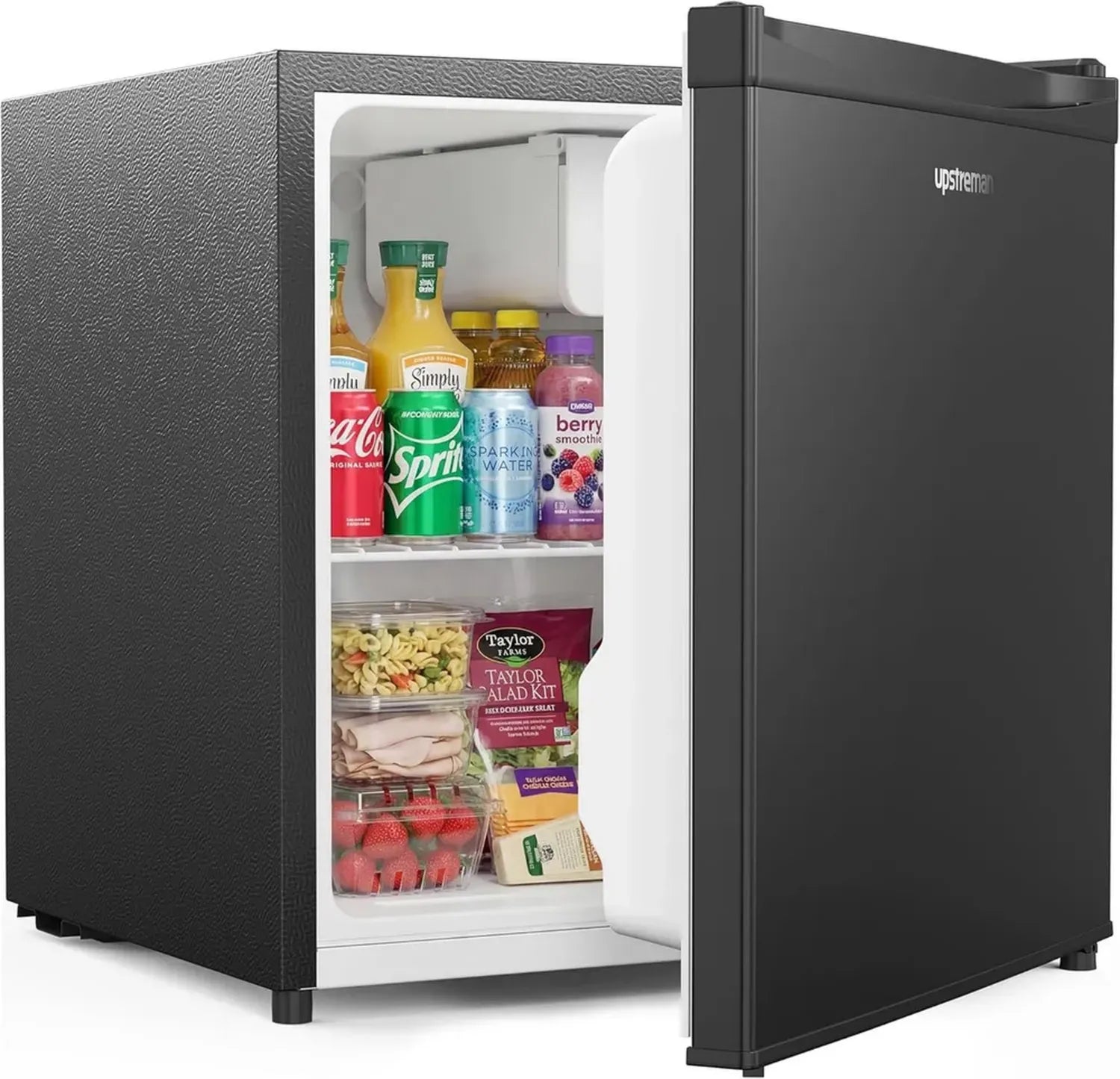 Réfrigérateur Mini 46L avec Congélateur, Thermostat Ajustable, Économique et Silencieux, Porte Réversible, Parfait pour Chambre, Bureau, Hôtel, Noir Brillant