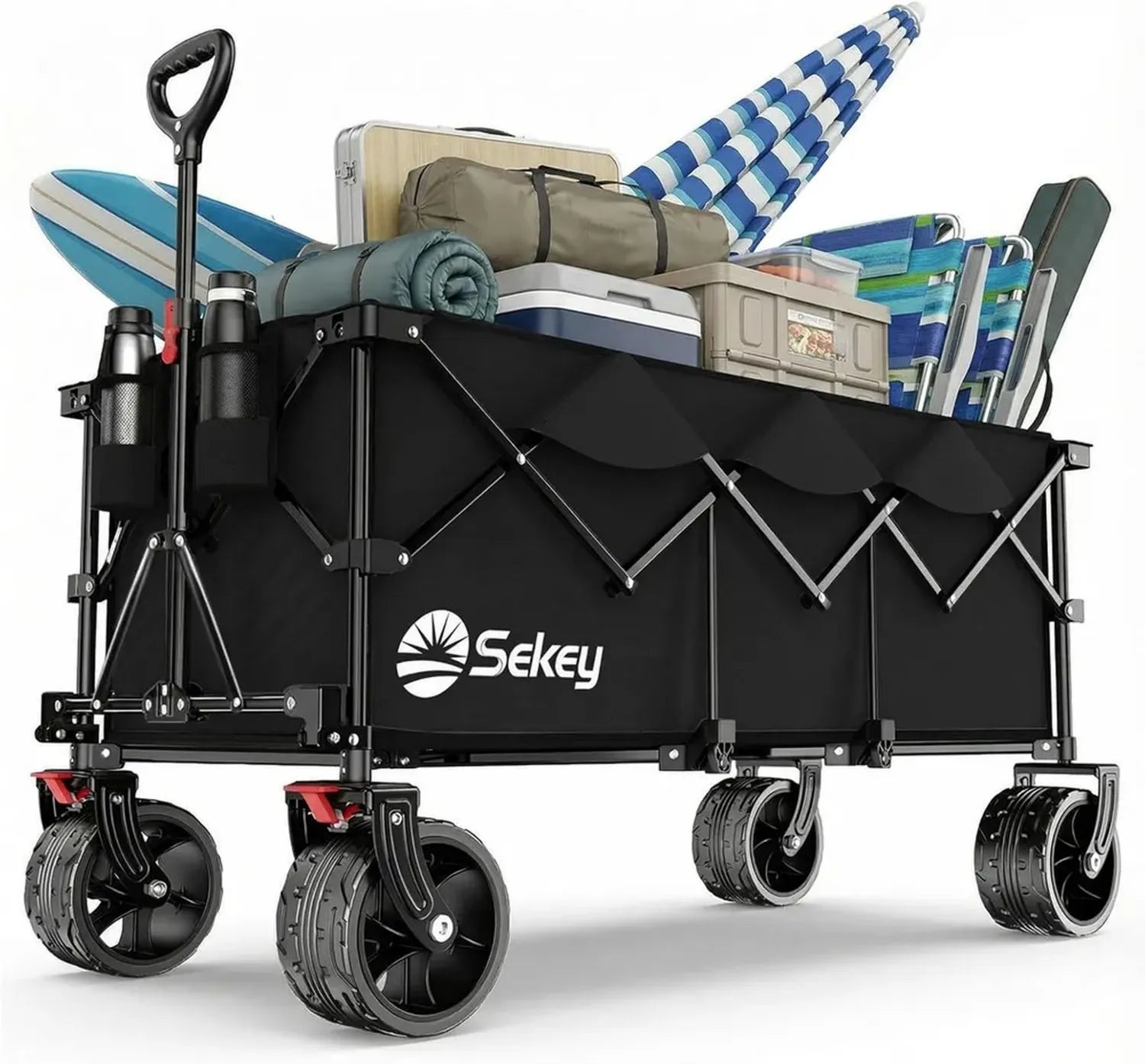 Chariot de Transport Sékey 300L avec Freins, Roues Larges 17x10 cm, Pliable Noire