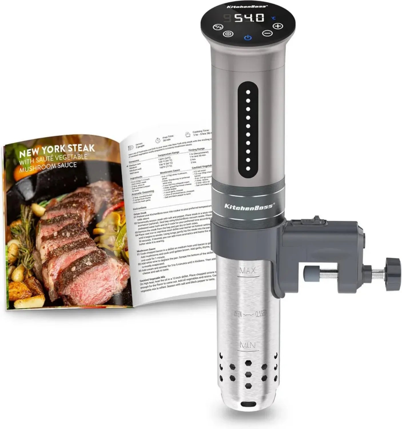 Cuiseur Sous Vide KitchenBoss 1100W, Étanche IPX7, Contrôle Précis de Température
