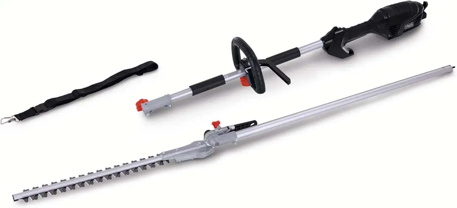 Taille-haie télescopique électrique Scheppach 1000W, lame 500 mm, coupe 410 mm, capacité 20 mm, longueur 259 cm