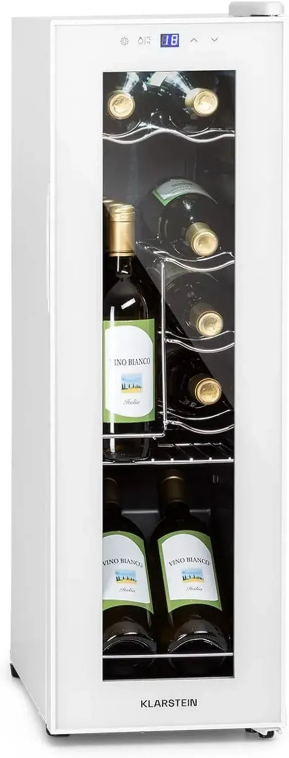 Klarstein Cave à Vin 32L, Réfrigérateur à Vin, Porte en Verre, Capacité 12 Bouteilles, Installation Intérieure/Extérieure, Armoire de Vieillissement