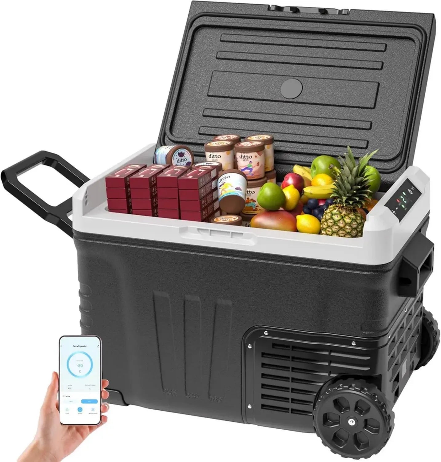 Glacière Nomade Euhomy 35L - Réfrigérateur et Congélateur Portable 12/24V - Technologie Compresseur - Contrôle Intelligent via Application - Avec Roulettes et Double Panier