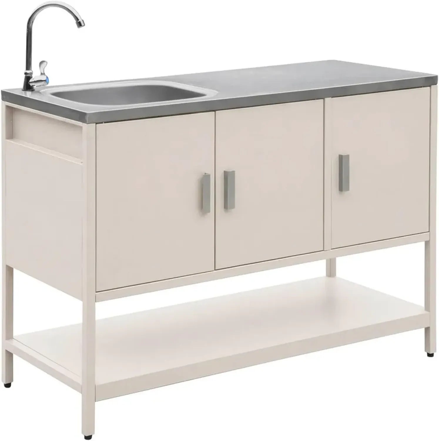 Ensemble de Cuisine Extérieure Beige en Acier avec Évier, 120 cm