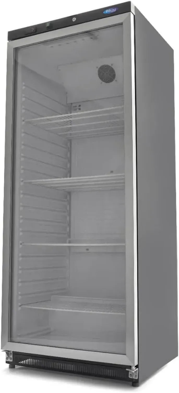 Réfrigérateur Professionnel 600L Noir avec Porte en Verre - 4 Étagères Réglables - Refroidissement Commercial