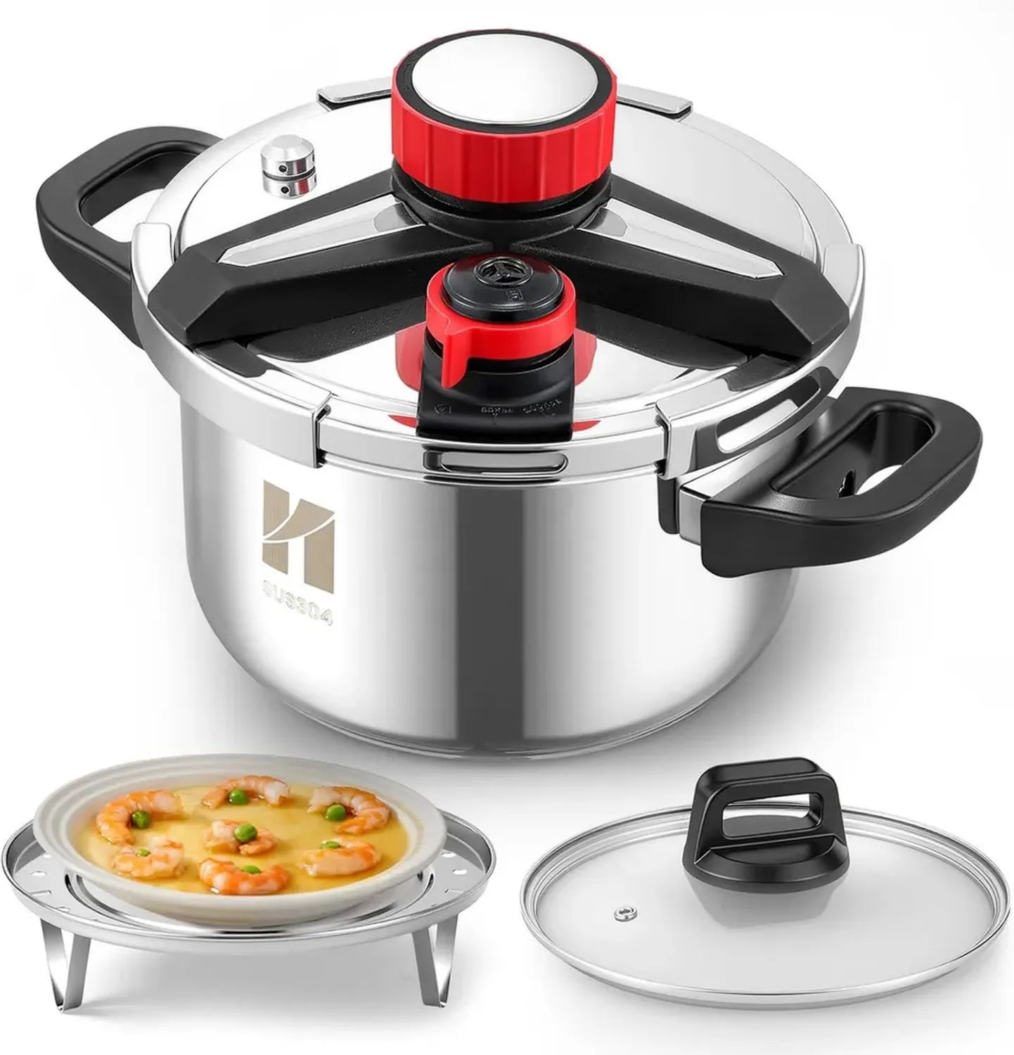 Autocuiseur Multifonction 5L en Inox avec Couvercle en Verre et Plaque Vapeur