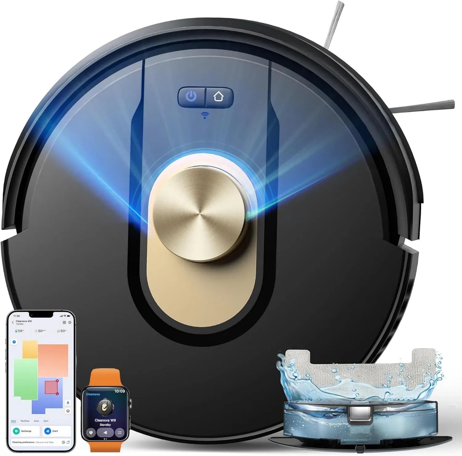 Aspirateur Robot Vexilar Cleanova W9, 8000Pa, 150 Min, Navigation LiDAR, Cartographie Précise, Contrôle via Alexa et APP, Parfait pour Sols, Tapis et Poils d'Animaux