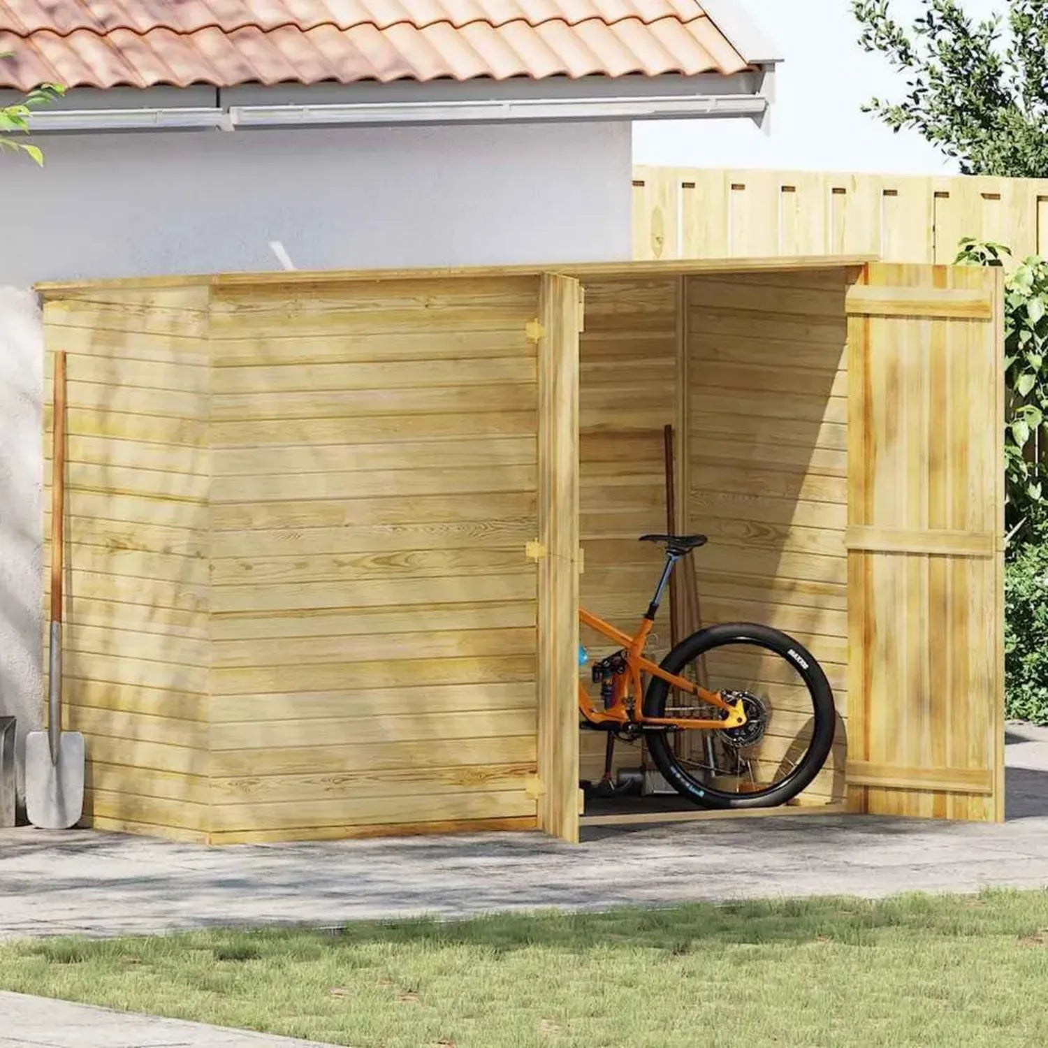 Cabane de Jardin en Pin Imprégné 232x110x170cm avec Toit en Feutre et Portes Doubles