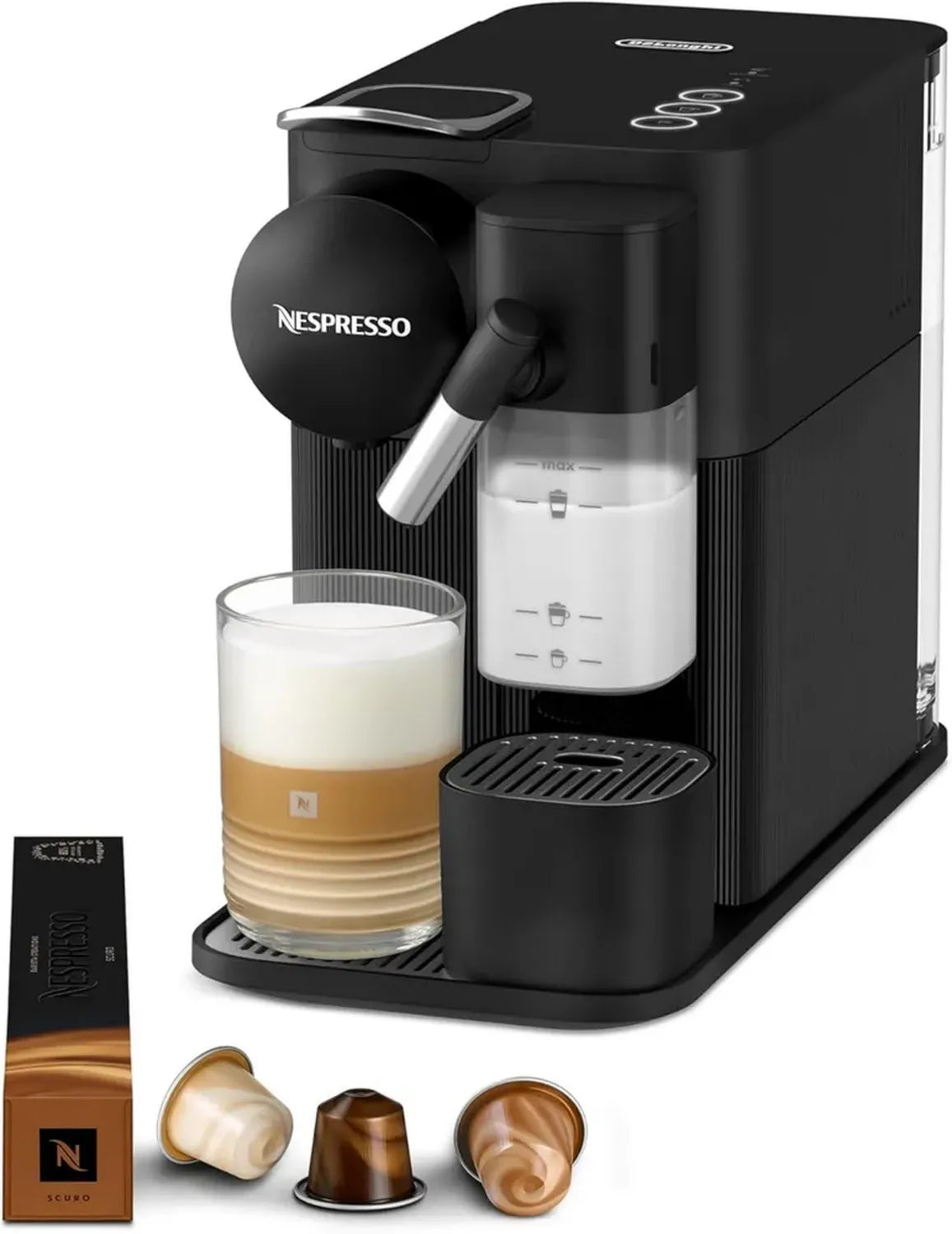 De'Longhi Nespresso Lattissima One Evo EN510.B, Machine à Capsule pour Expresso et Cappuccino, 1450W, Couleur Noire