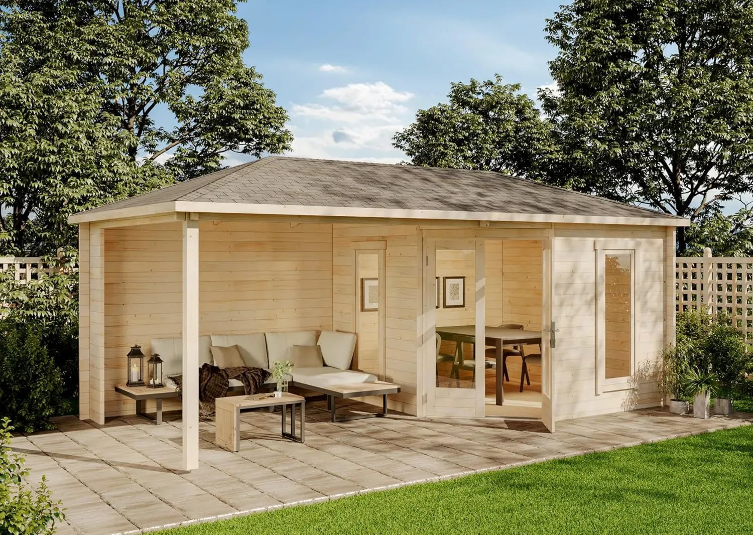 Abri de Jardin Pentagonal en Bois Liwa - Alpholz - Construction Solide, Toit en Croupe