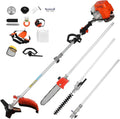 Outil de Jardin Multifonctions 5 en 1, Taille-Haie Thermique 52 CC, Coupe-Bordures 2 Temps, Tronçonneuse à Perche, Débroussailleuse et Ébrancheur (Orange)