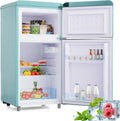 Petit Réfrigérateur Vintage à Double Porte 72L avec Congélateur 21L - Économie d'Énergie Classe E - Lumière LED - Style Rétro - Idéal pour Chambre, Bureau ou Cuisine - Disponible en Cyan