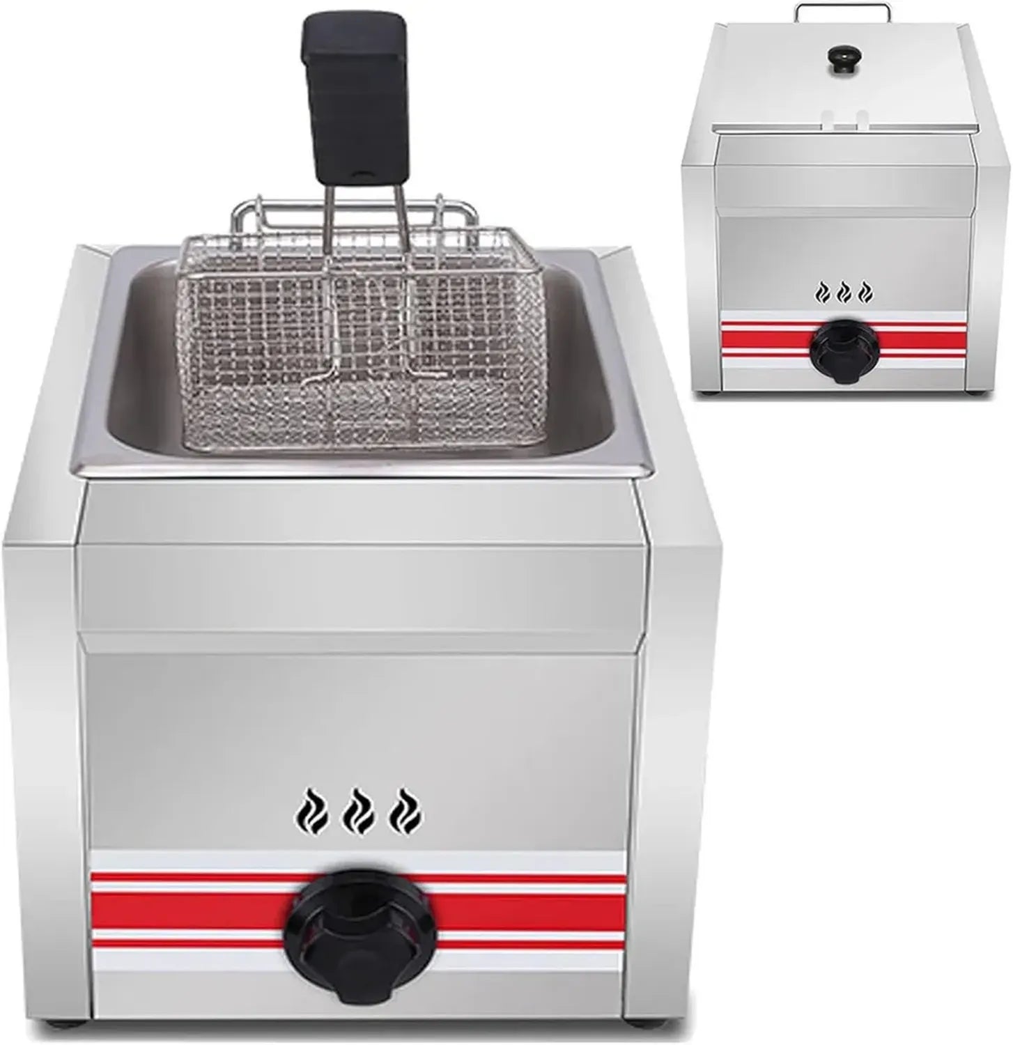 Friteuse à Gaz Professionnelle en Acier Inoxydable 10L/20L/30L, Puissance Réglable, Idéale pour Frites, Beignets et Poissons