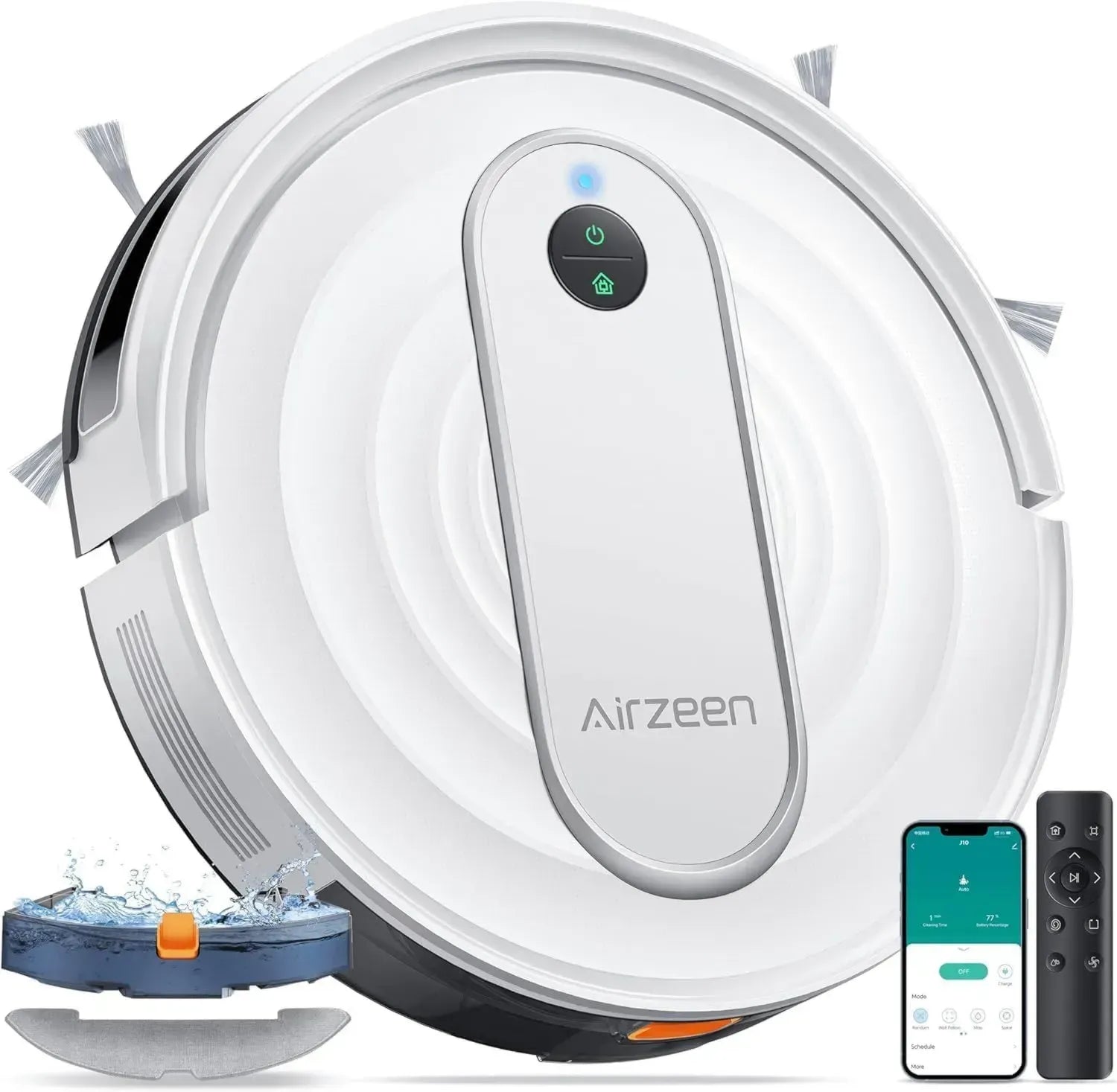 Aspirateur Robot Airzeen 5000PA, Nettoyage Intégré, Contrôle à Distance et via App, Ultra-Silencieux, Recharge Automatique, Idéal pour Poils d'Animaux et Tapis