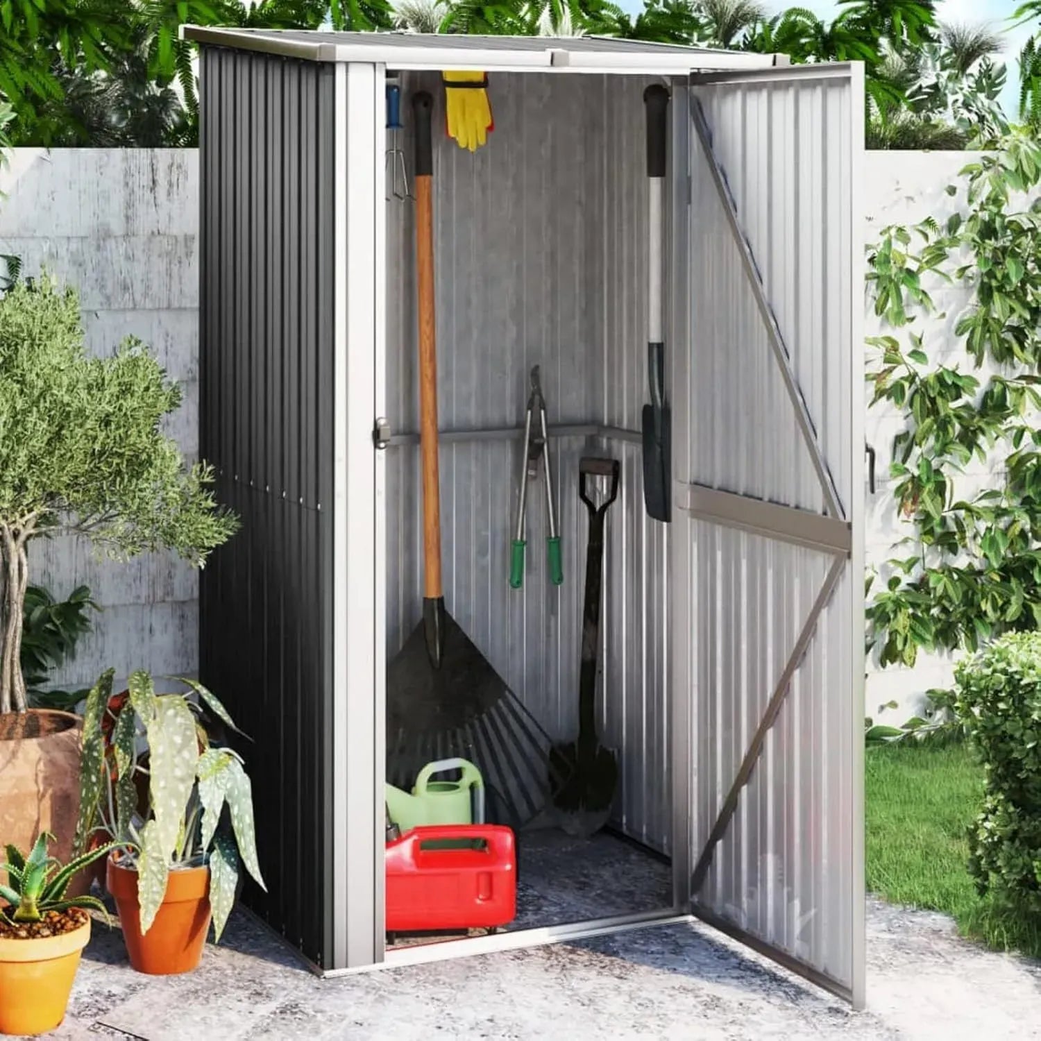 Cabane de jardin anthracite en acier galvanisé 118,5x97x209,5 cm pour outils et stockage