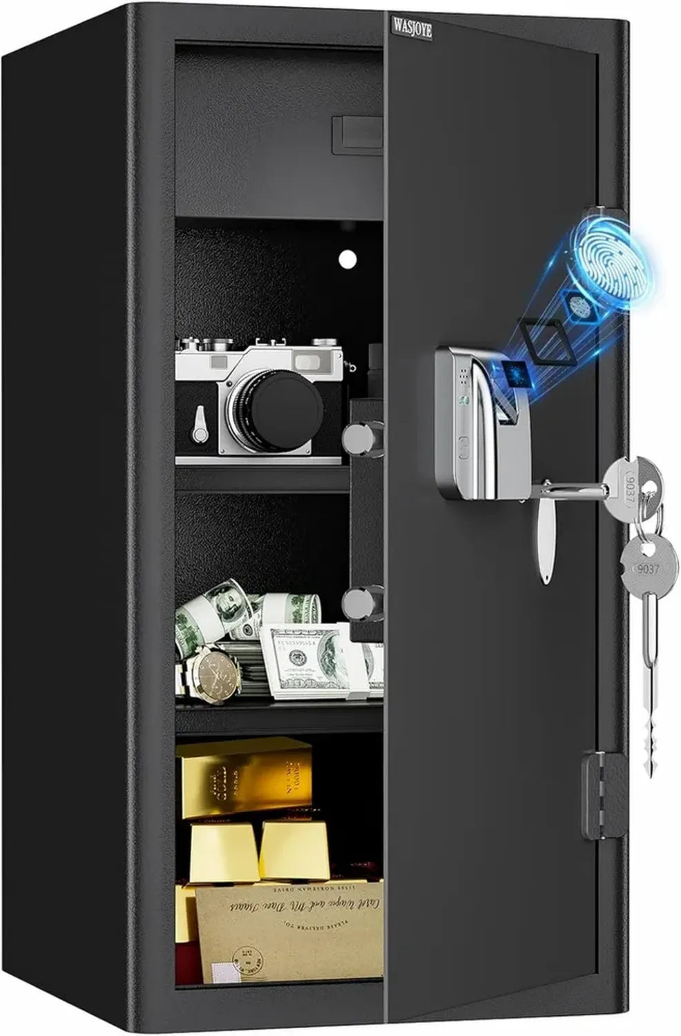 Coffre-Fort Biométrique 103L avec Empreinte Digitale et Tiroir Anti-feu, Sûreté Automatique pour Maison et Bureau