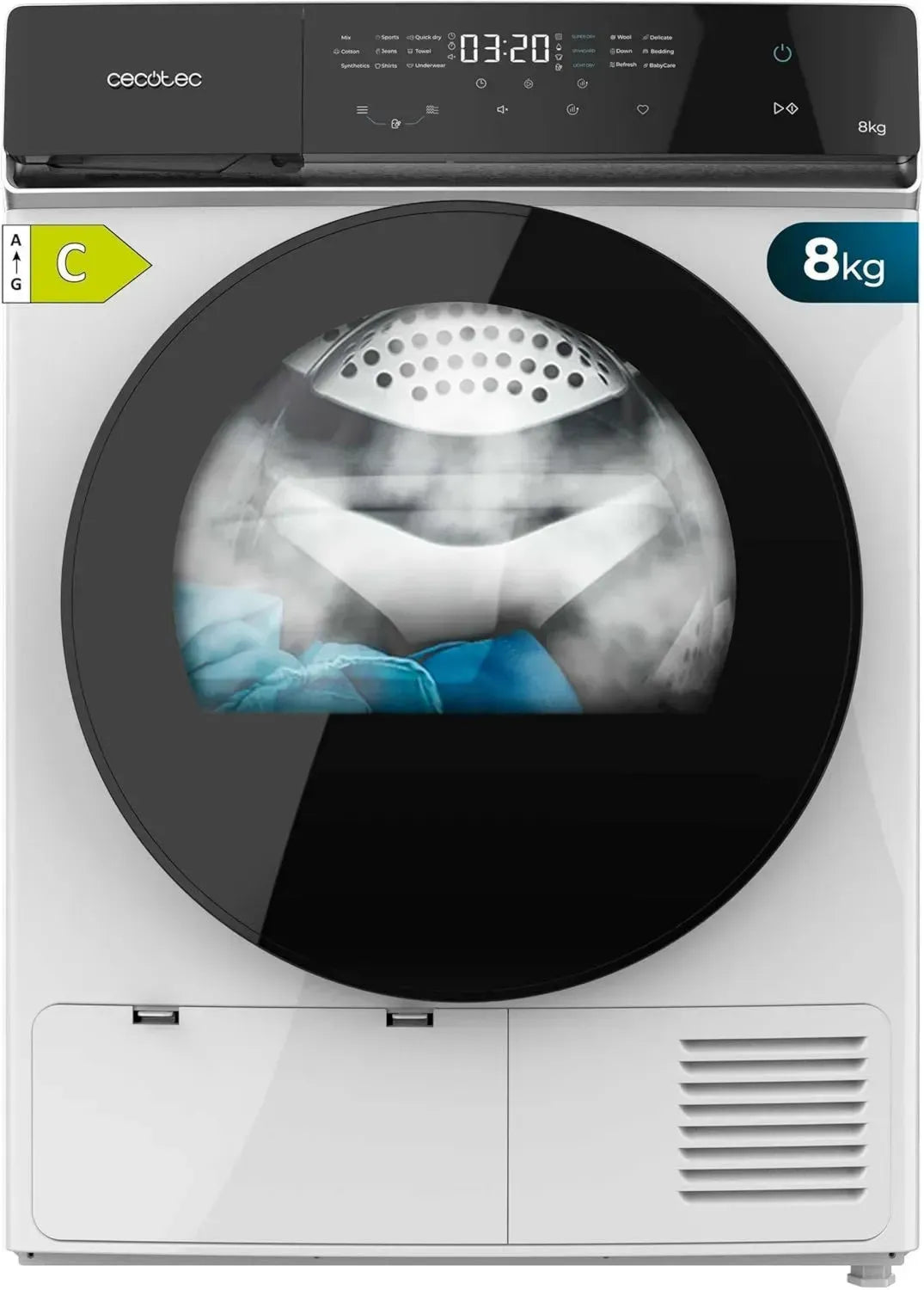 Sèche-linge Inverter 8Kg Pompe à Chaleur Classe A++ avec 15 Programmes et Contrôle Tactile