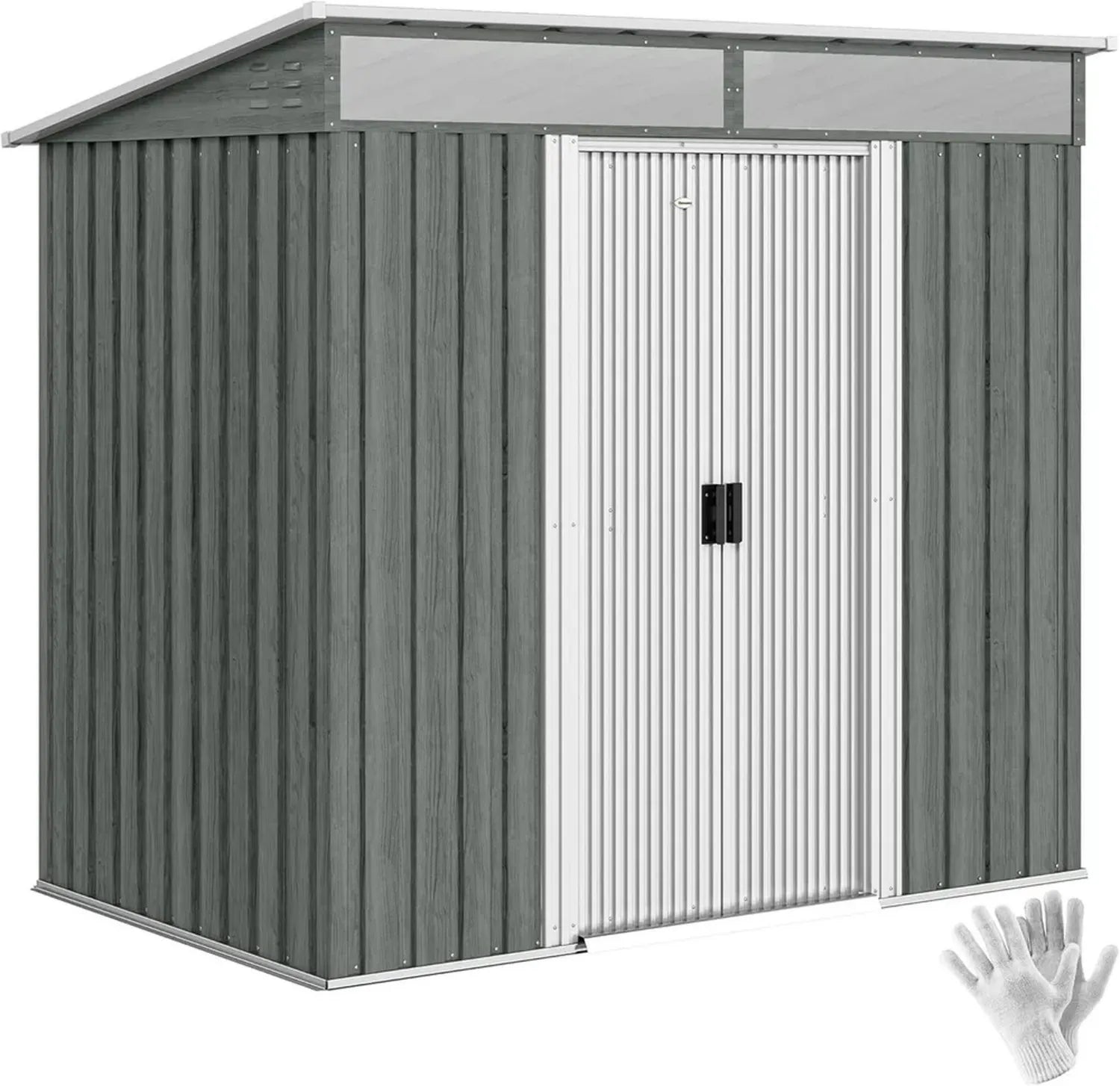 Cabanon de Jardin en Acier Galvanisé 2 m² avec Fondations, Aération et Fenêtres Transparentes