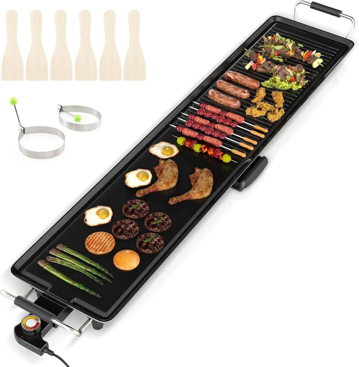 Barbecue Électrique XXL 1800W COSTWAY, Plaque Antiadhésive, Thermostat Ajustable, Gril de Table pour 10 Convives, Lavable, 100x22 cm, Noir